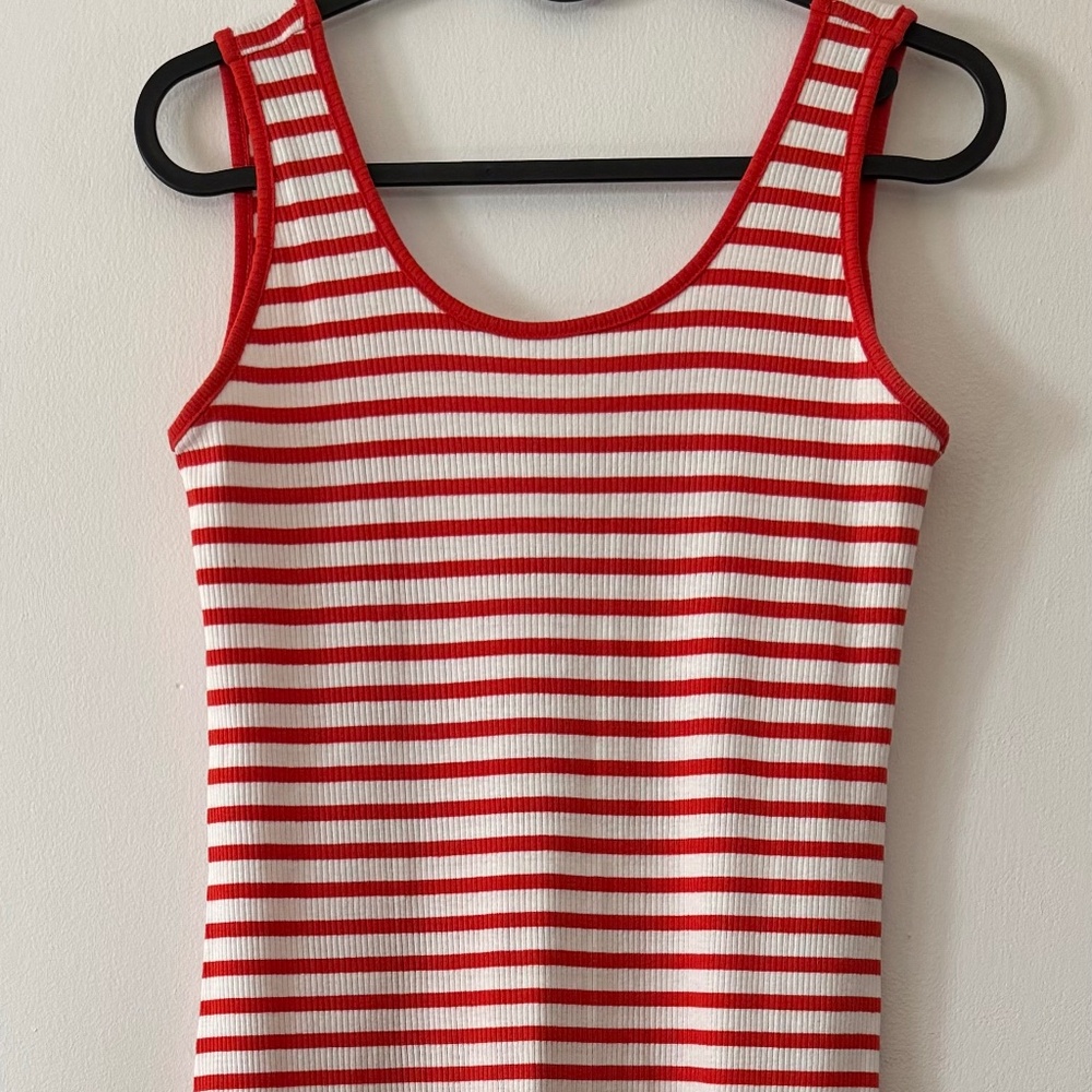 Red White Ribbed Midi Dress